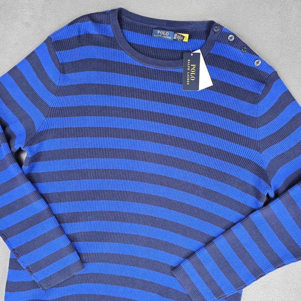 Polo Ralph Lauren Sweater Mens 2XL Blue Striped Cotton Cashmere Pullover NWT